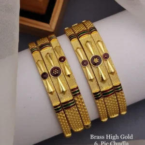 Brass high gold colourful floral enamel chudi set for women