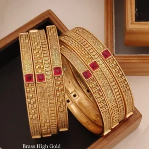 Brass high gold floral textured chudi bangles for women
