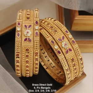 Brass high gold ruby stone traditional chudi bangles set