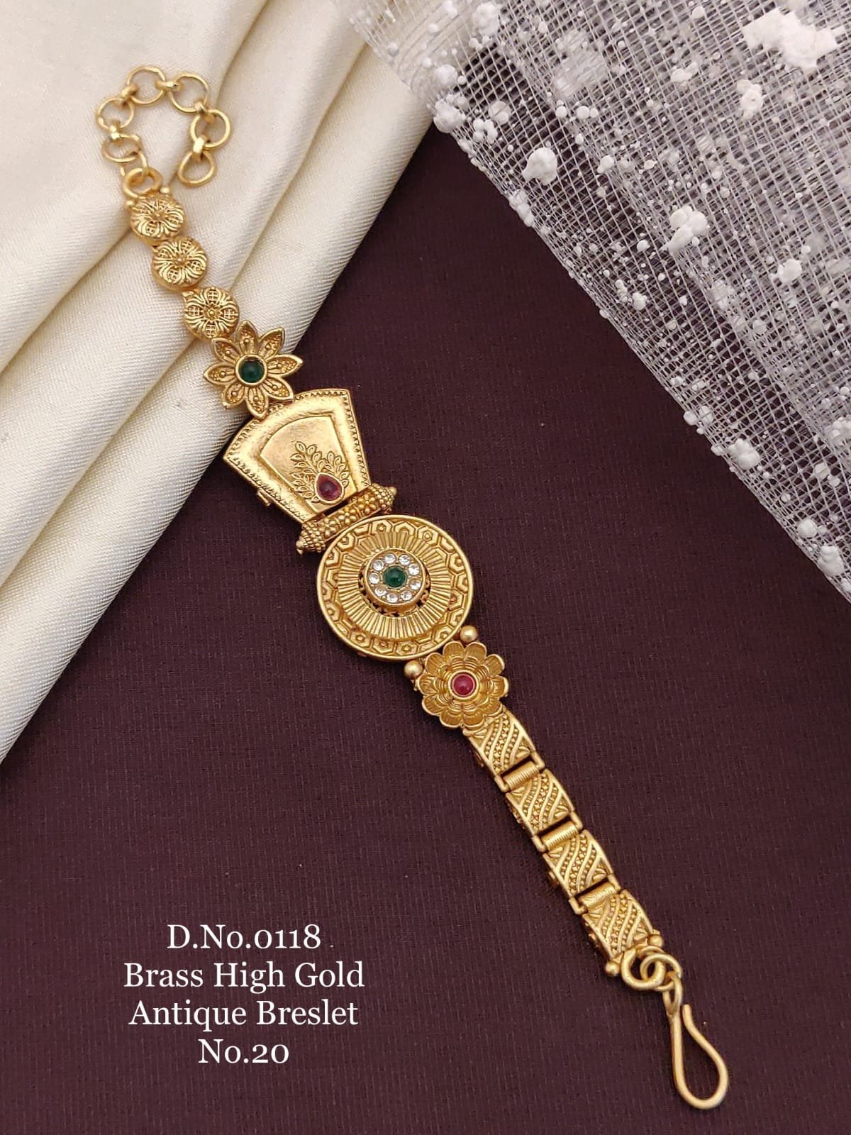 Brass high gold antique temple inspired bracelet