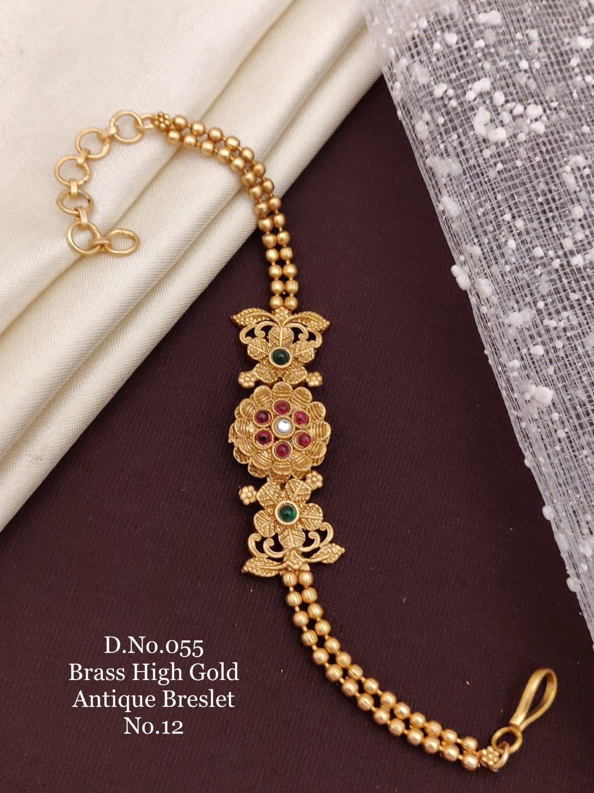 Brass high gold antique traditional ruby emerald bracelet