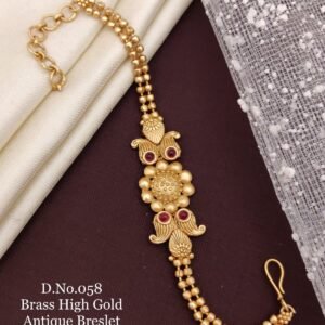 Brass high gold antique dual floral temple bracelet
