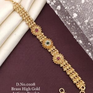 Brass high gold antique triple floral traditional bracelet