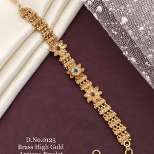 Brass high gold antique floral linked bracelet