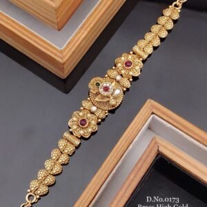 Brass high gold antique designer bracelet heavy floral pattern