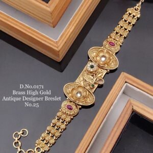 Brass high gold antique designer bracelet ornate triple motif