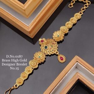 Brass high gold designer bracelet floral layered motif