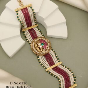 Brass high gold designer moti bracelet multi strand beaded