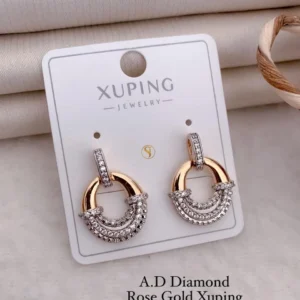 Ad diamond rose gold dual tone hoop stud earrings for women