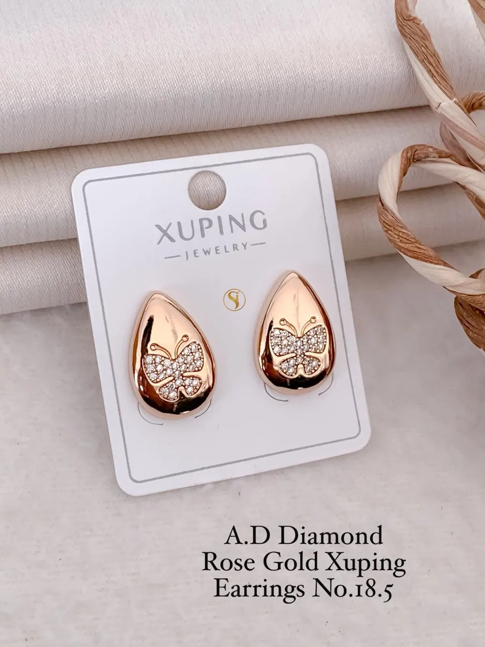 Ad diamond rose gold butterfly teardrop statement stud earrings