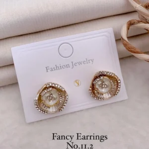 Golden rose textured floral stone party wear stud earrings