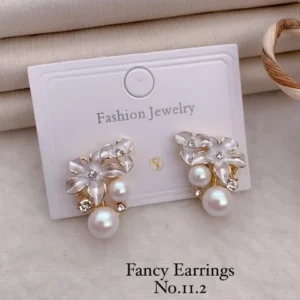 Golden floral pearl drop designer fancy stud earrings