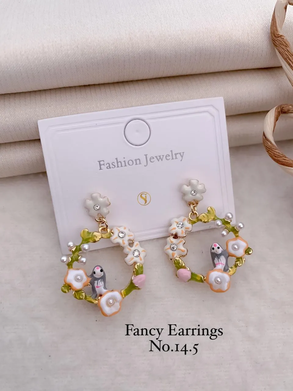 Cute floral bird hoop earrings