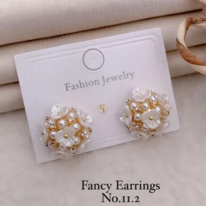 White floral dome designer stud earrings