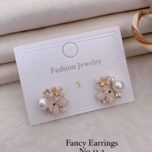 Soft pearl floral crystal stud earrings