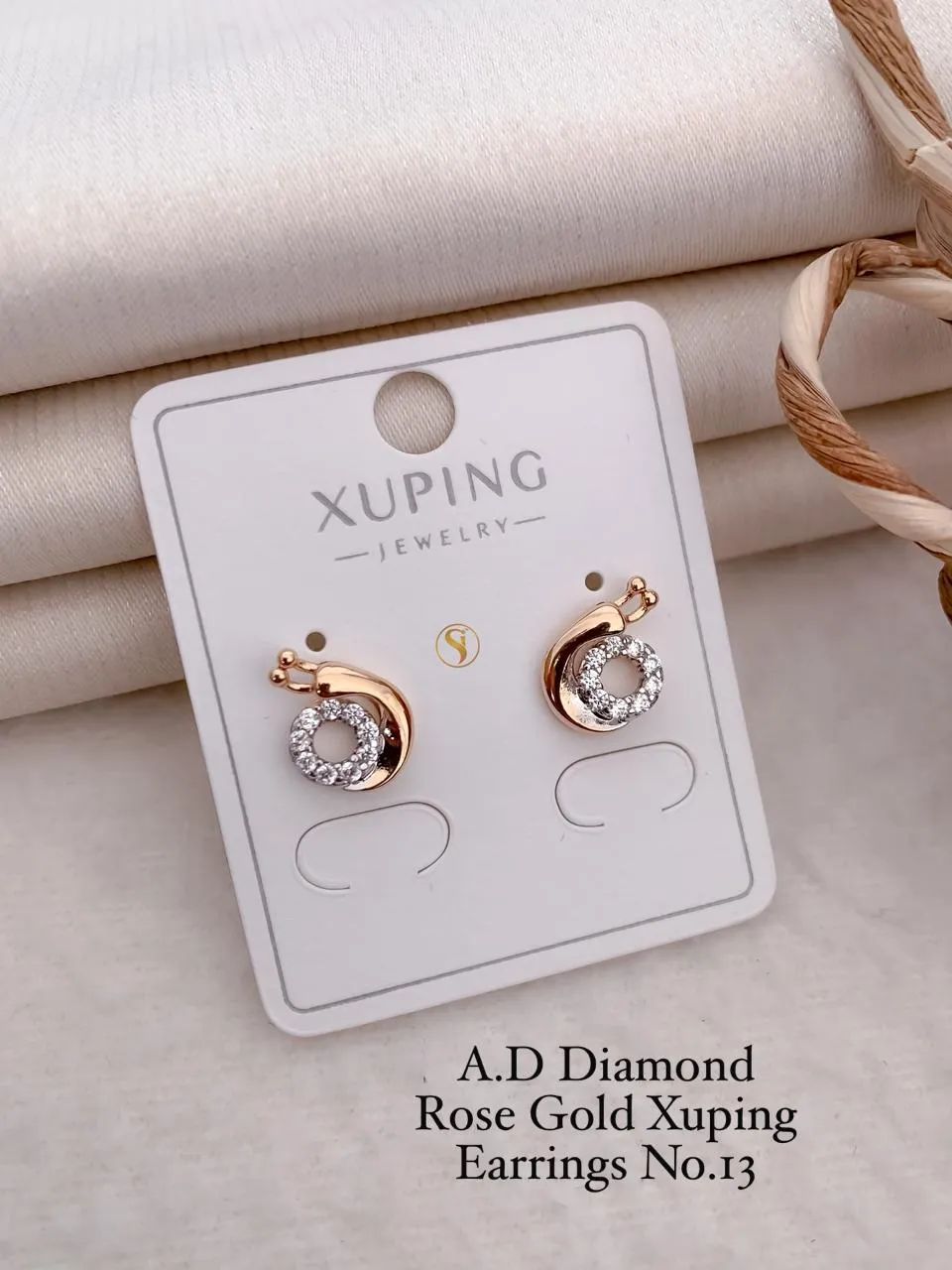AD diamond rose gold crystal swirl stud earrings