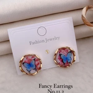 Butterfly print round stud earrings for girls and women