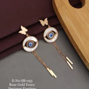 Rose gold evil eye long dangler earrings for fashion styling