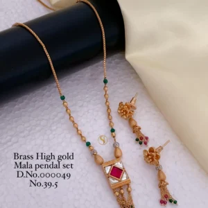 Premium gold mala pendant set with red stone design