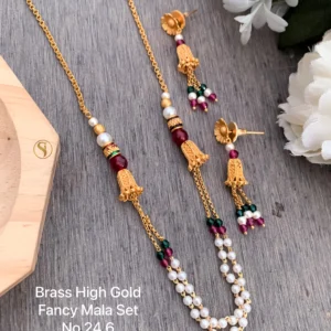 Brass high gold long double layer pearl beads mala set