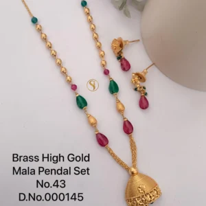 Brass high gold mala pendal set with colourful stone drops