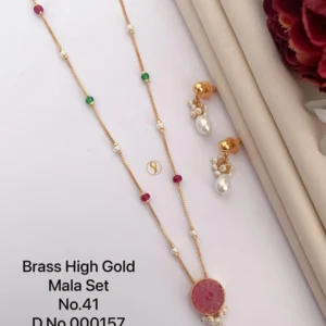 Brass high gold mala set with pearl and stone accents