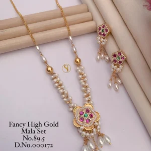 Fancy high gold mala set with floral pearl pendant