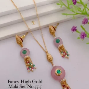 Fancy high gold pink pearl mala set for women