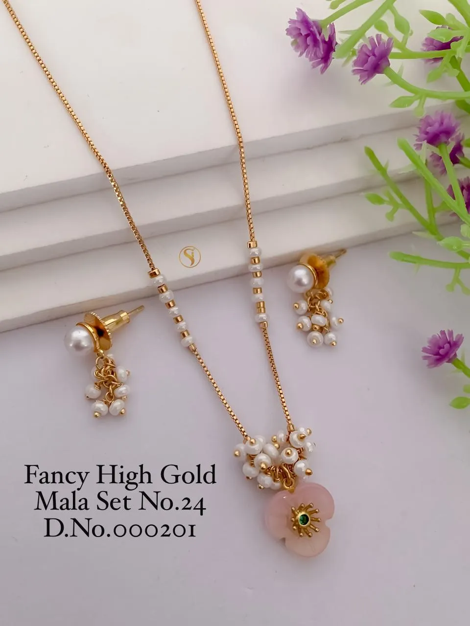 Fancy high gold pastel pearl mala set lightweight