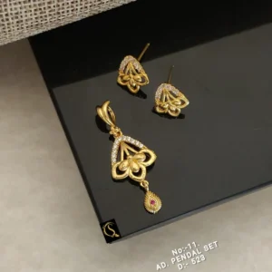 floral triangle ad gold pendant set for women