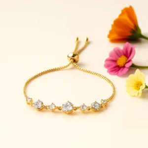 Gold bracelet with classic round crystal line