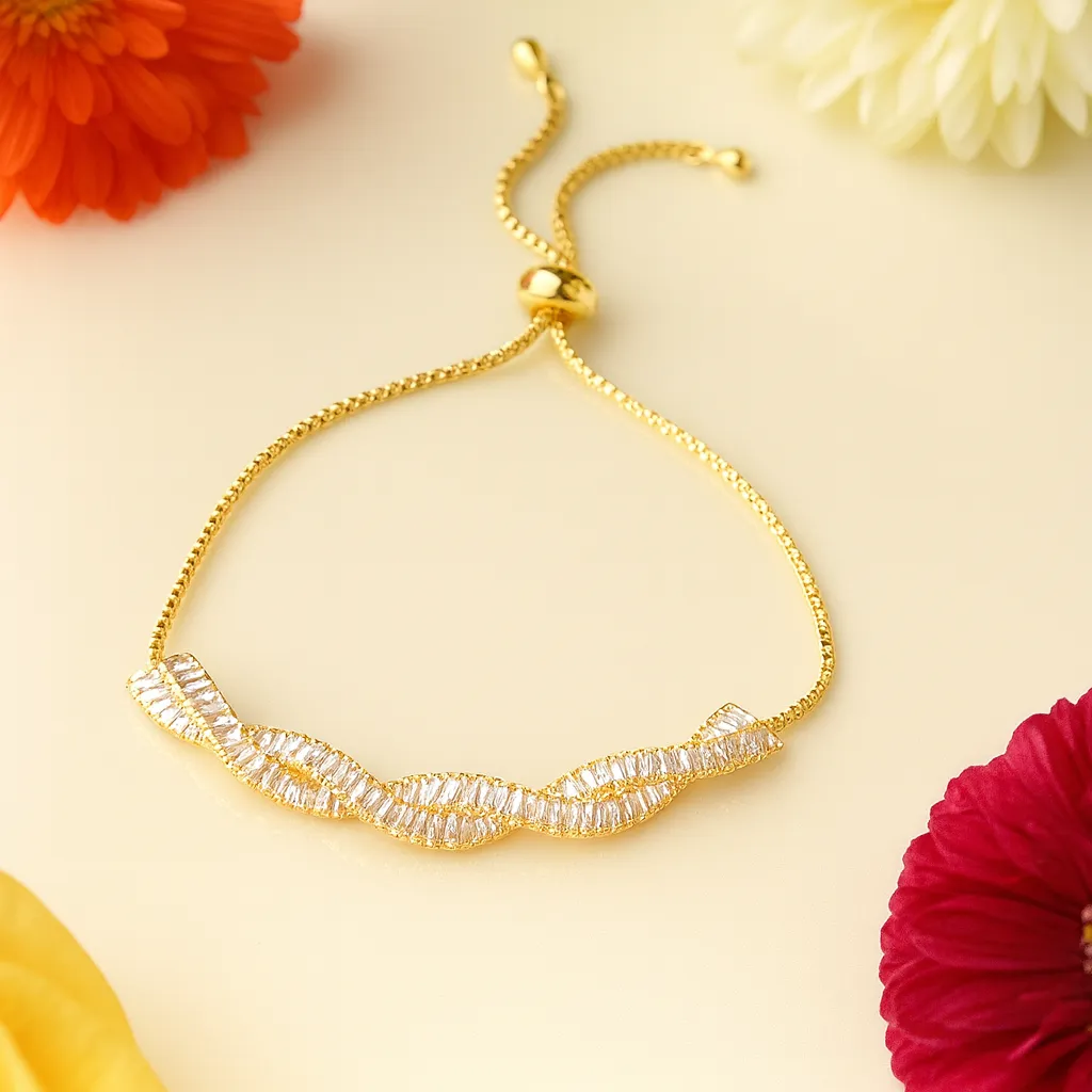 Gold bracelet with wavy baguette crystal pattern