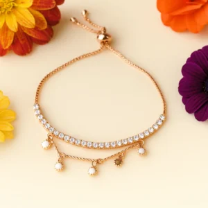 Rose gold bracelet with pearl drop charm accents