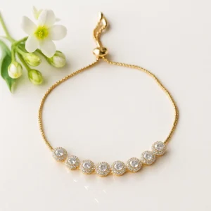 Gold adjustable bracelet with round premium crystal clusters