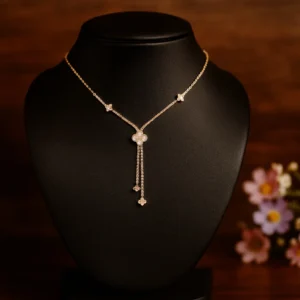 Modern bar style necklace with crystal stone accents in gold polish