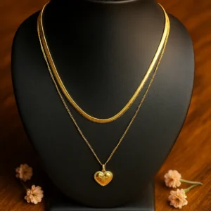 Elegant Gold Heart Pendant Necklace Love You Design|