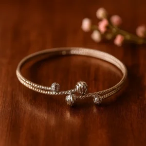 Textured Beaded Dual Ball Silver Bracelet