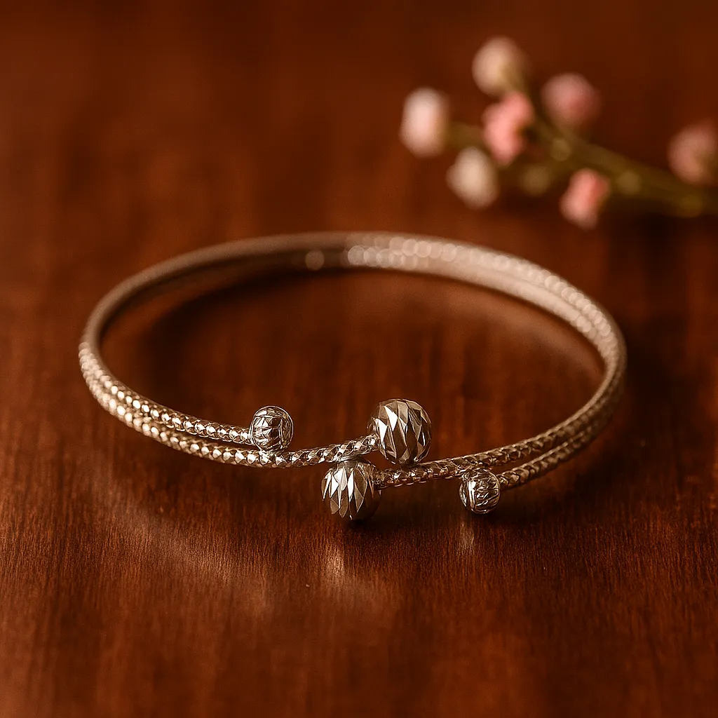 Textured Beaded Dual Ball Silver Bracelet